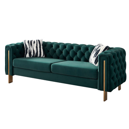 Chesterfield Modern Tufted Velvet Living Room Sofa, 84.25''W Couch,Green