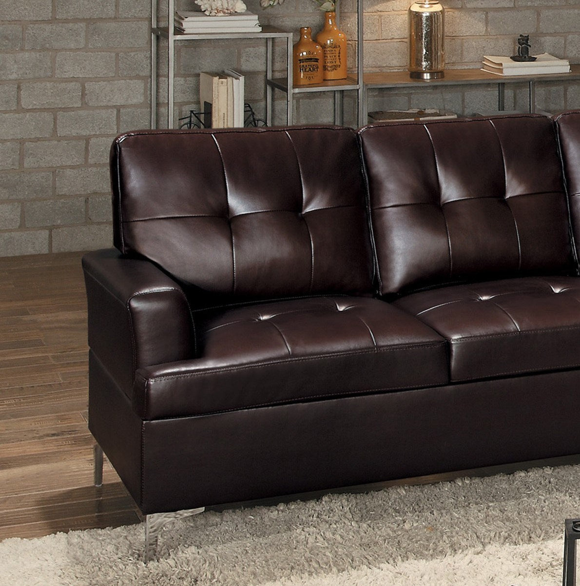 Brown Faux Leather Upholstered 2-piece Sectional Sofa