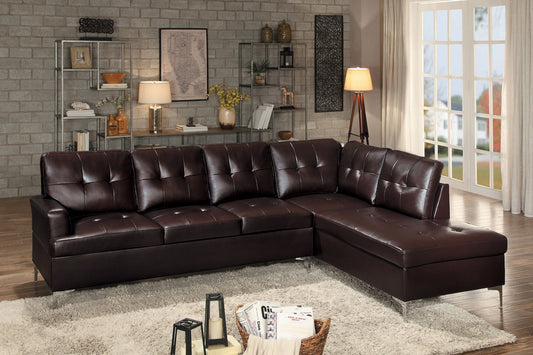 Brown Faux Leather Upholstered 2-piece Sectional Sofa