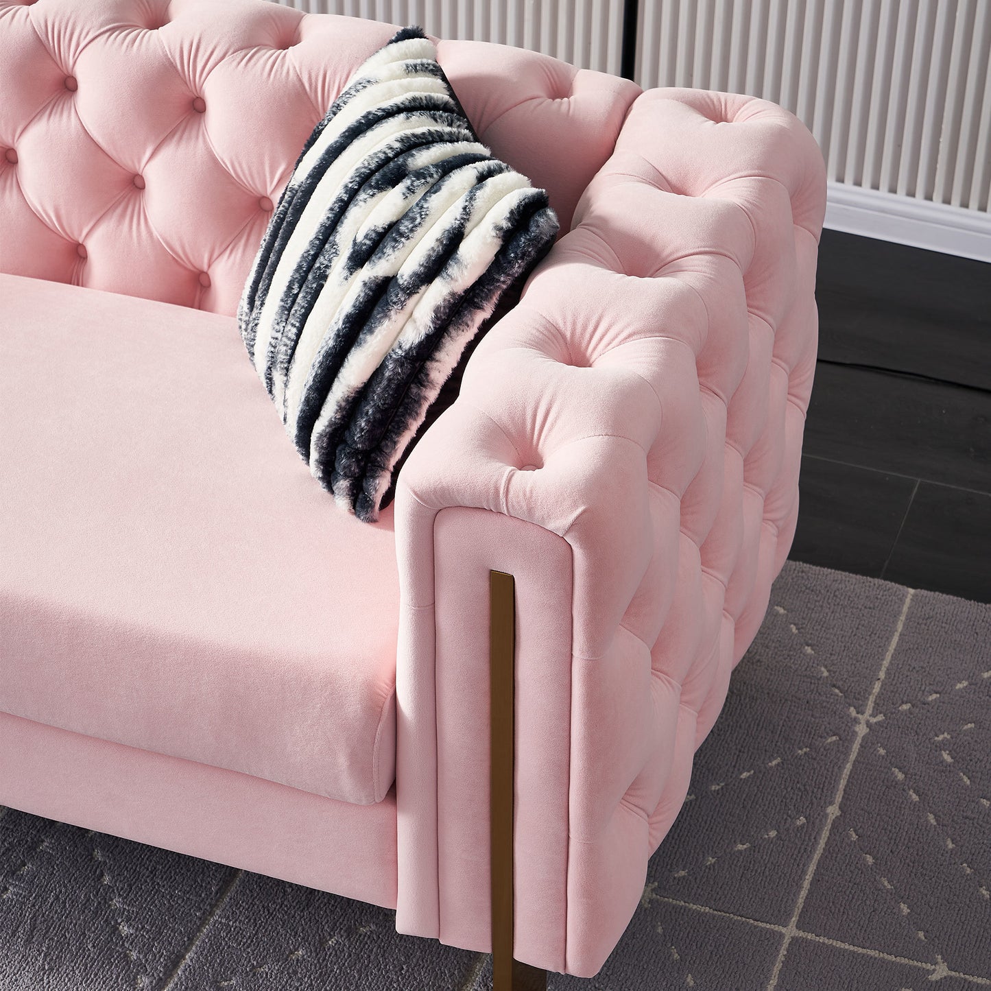Chesterfield Modern Tufted Velvet Living Room Sofa, 84.25''W Couch,Pink